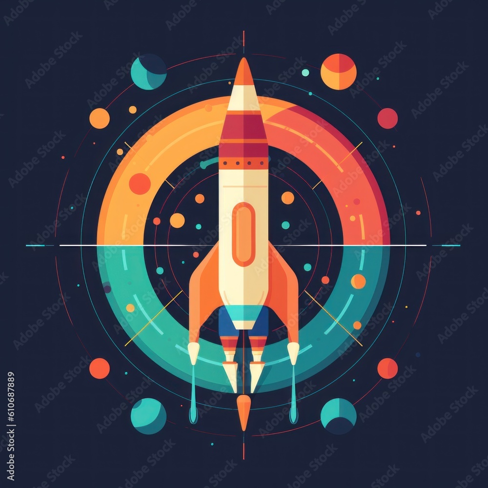 Aufkleber a rocket flying through a colorful circle. generative ai image.