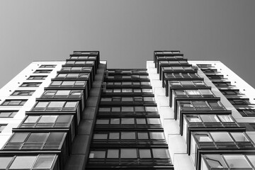 Fototapeta premium Tenement house. Colorless apartments. Modern house with balconies.