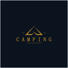 vintage and retro tent logo, camping. With tent, tree and bonfire sign. adventurers, scouts, climbers, camping equipment center
