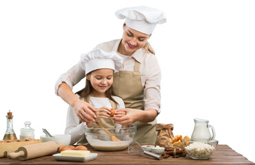 Beautiful mother and child cooking