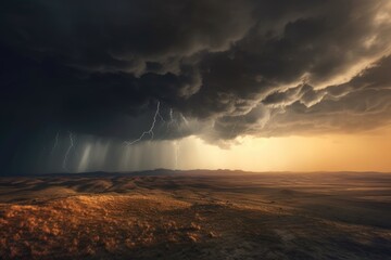 Open space landscape in the middle of the cloudy sky generated by AI technology