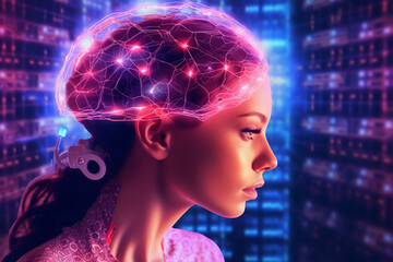 Obraz premium brain and nerve cells electrical pulses Neurons electrical pulses. Interconnected neurons with electrical pulses