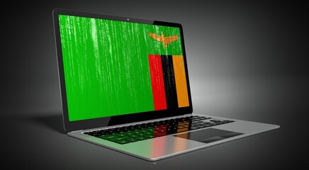 Zambia - country flag and binary code on laptop screen - 3D illustration