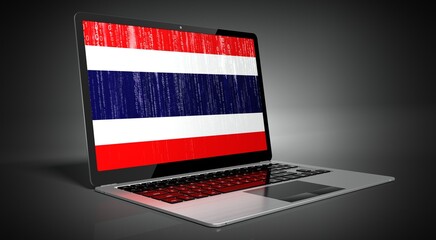 Thailand - country flag and binary code on laptop screen - 3D illustration