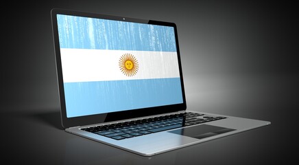 Argentina - country flag and binary code on laptop screen - 3D illustration