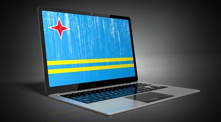 Aruba - country flag and binary code on laptop screen - 3D illustration