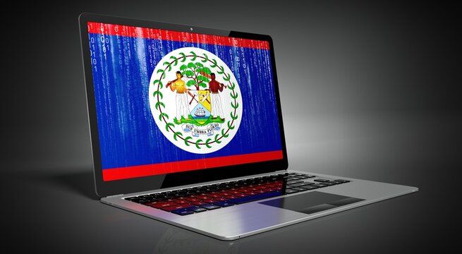 Belize - country flag and binary code on laptop screen - 3D illustration