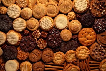 Deliciously Scrumptious. Close up of Cookies Spread on Background	

