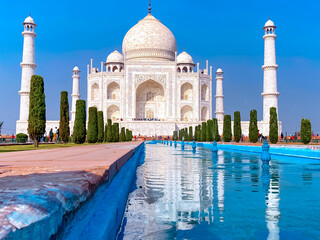 Agra, Uttar Pradesh, India - 12.15.2022: Taj Mahal, Agra, India. Tourists visiting a popular...