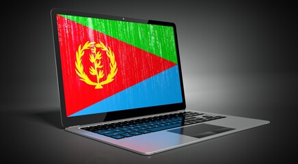 Eritrea - country flag and binary code on laptop screen - 3D illustration