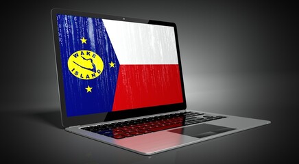 Wake Island - country flag and binary code on laptop screen - 3D illustration
