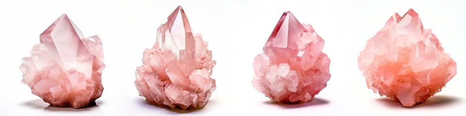 Healing stones - Close up set collection of pink polished rose quartz, isolated on white background (Generative Ai)