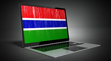 Gambia - country flag and binary code on laptop screen - 3D illustration