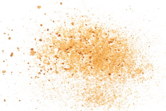 Unrefined brown cane sugar isolated on white, top view