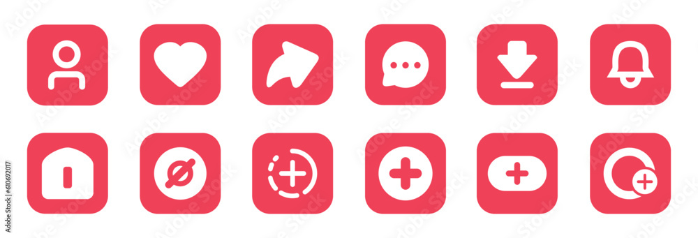 Poster social media, communication and web profile vector icon set with pink color isolated on white backgr