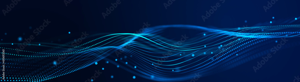 Poster abstract background grid. data stream. futuristic blue particle wave. 3d rendering.