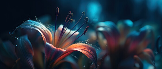 antasy vintage stylized romantic picture with pcolorful lilies,genrative ai.