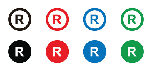 Set of registered trademark symbols in colorful style. Set of icon registered trademark isolated on white background 