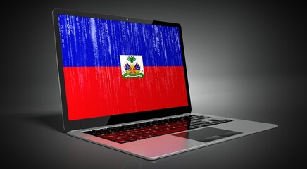 Haiti - country flag and binary code on laptop screen - 3D illustration