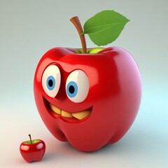 Funny cartoon apple clip art, children illustration, graphic resource. AI