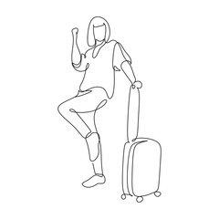 Line vector minimalist woman or a man with a suitcase