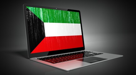 Kuwait - country flag and binary code on laptop screen - 3D illustration