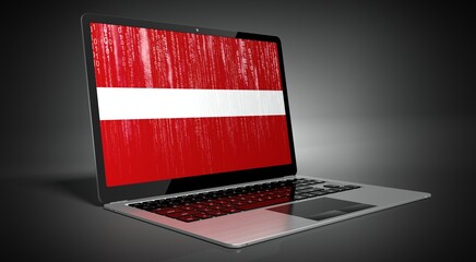 Latvia - country flag and binary code on laptop screen - 3D illustration