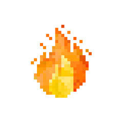 Fire Icon on white background. Pixel 8 bit style