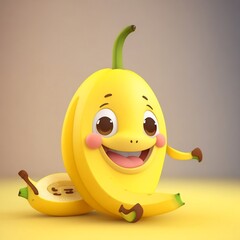 Cute cartoon banana clip art, children illustration, graphic resource. AI