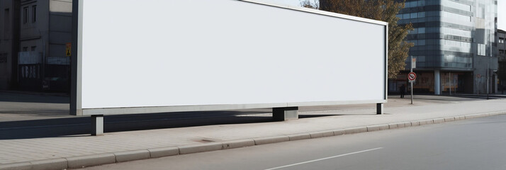 Horizontal white blank billboard mockup concept street background day, banner, generative AI