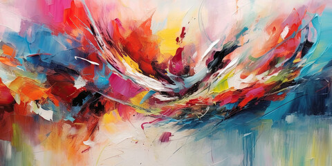 Generative AI illustration of abstract colorful background with various shapes and splashes of paint forming seamless design