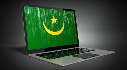 Mauritania - country flag and binary code on laptop screen - 3D illustration