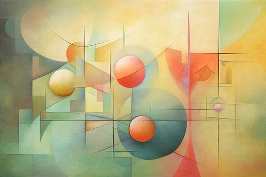 Generative AI illustration of abstract colorful geometric background with bright multicolored shapes forming seamless design