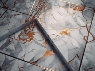 White Marble stone texture background with elements of semi-precious stones and gold created with Generative AI technology.