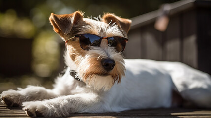 cachorro com óculos de sol de férias no verão 