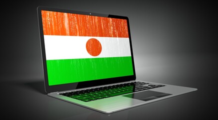 Niger - country flag and binary code on laptop screen - 3D illustration