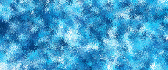 Blue glass texture for window. Textured transparent surface. Stained glass. Template for design. Blue light hand drawn illustration for design. Christmas vector background. Blur backdrop.