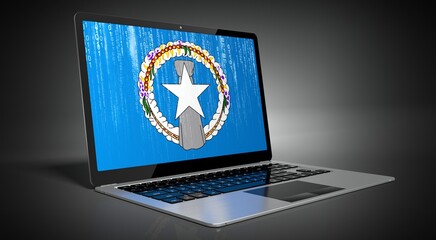 Northern Mariana Islands - country flag and binary code on laptop screen - 3D illustration