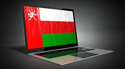 Oman - country flag and binary code on laptop screen - 3D illustration