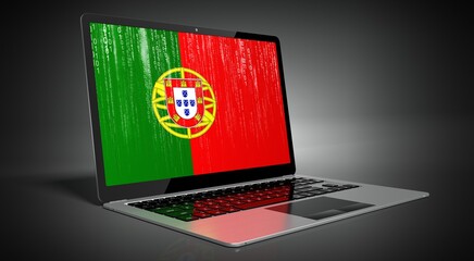 Portugal - country flag and binary code on laptop screen - 3D illustration