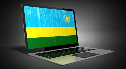 Rwanda - country flag and binary code on laptop screen - 3D illustration