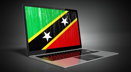 Saint Kitts and Nevis - country flag and binary code on laptop screen - 3D illustration