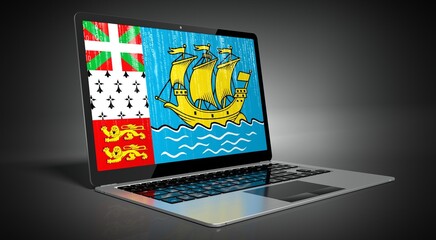 Saint Pierre and Miquelon - country flag and binary code on laptop screen - 3D illustration