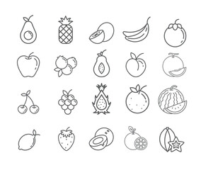 Simple Set of Fruits Related Vector Line Icons. Contains icons such as Strawberry, Orange, Watermelon and more. 
