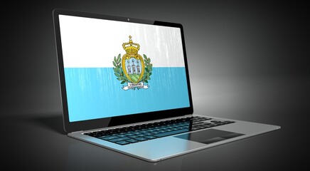 San Marino - country flag and binary code on laptop screen - 3D illustration