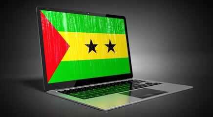 Sao Tome and Principe - country flag and binary code on laptop screen - 3D illustration