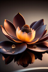 Lotus flower closeup with small raindrops on a reflective surface. Generative AI_15.