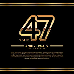 47th year anniversary celebration logo design with gold number, vector template illustration