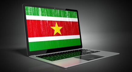 Suriname - country flag and binary code on laptop screen - 3D illustration