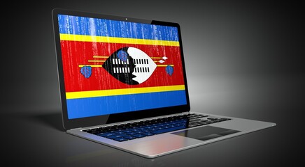 Swaziland - country flag and binary code on laptop screen - 3D illustration